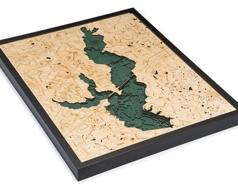 Lake Ray Hubbard Wood Carved Topographical Depth Chart / Map