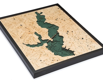 Lake Ray Hubbard Wood Carved Topographical Depth Chart / Map