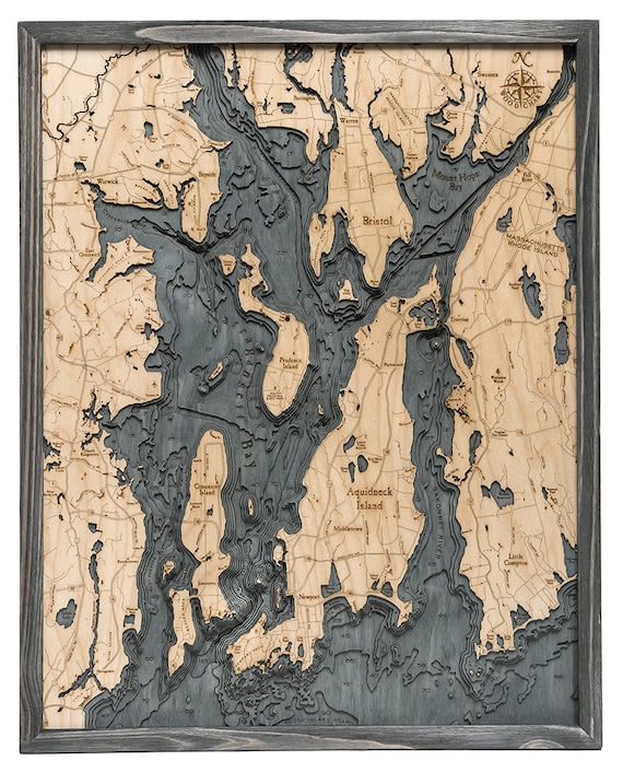 Narragansett Bay & Newport, RI Wood Carved Topographic Depth Chart