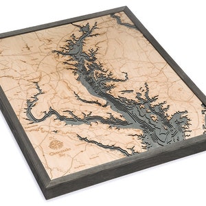 Chesapeake Bay Wood Carved Topographic Depth Chart / Map