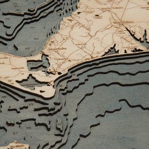 Martha's Vineyard, Massachusetts Map Gift | Laser-Cut 3D Wood Depth Chart | Wood Anniversary, Housewarming & Boater Gift image 9