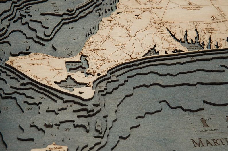 Martha's Vineyard, Massachusetts Map Gift | Laser-Cut 3D Wood Depth Chart | Wood Anniversary, Housewarming & Boater Gift image 9