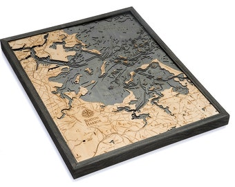 Boston Harbor Wood Carved Topographic Depth Chart / Map