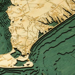 Martha's Vineyard, Massachusetts Map Gift | Laser-Cut 3D Wood Depth Chart | Wood Anniversary, Housewarming & Boater Gift image 6