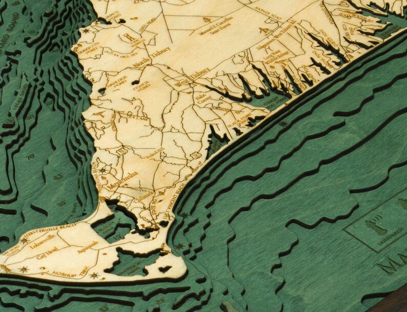 Martha's Vineyard, Massachusetts Map Gift | Laser-Cut 3D Wood Depth Chart | Wood Anniversary, Housewarming & Boater Gift image 6