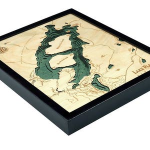 Lake Placid, NY Carte de profondeur topographique sculptée sur bois