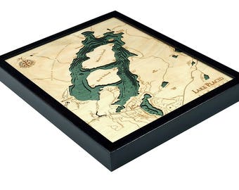 Lake Placid, NY Wood Carved Topographic Depth Chart / Map
