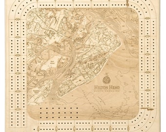 Hilton Head, South Carolina Topographic Cribbage Board