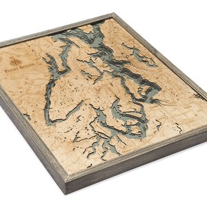 Puget Sound Wood Carved Topographic Map Gray image 9
