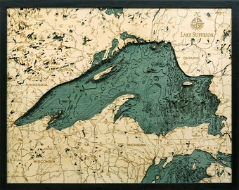 Lake Superior Wood Carved Topographic Depth Chart / Map