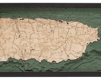 Puerto Rico 3D Wood Map | Laser-Cut Nautical Depth Chart | Bathymetric Wall Art | Coastal Decor | Gift for Sailors & Beach Lovers