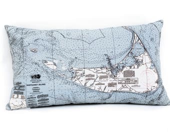 Nantucket, MA Indoor/Outdoor Nautical Pillow  | Home Decor | Unique Decoration