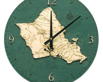 Oahu Wood Carved Clock