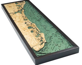 New Jersey South Shore Wood Carved Topographic Depth Chart / Map