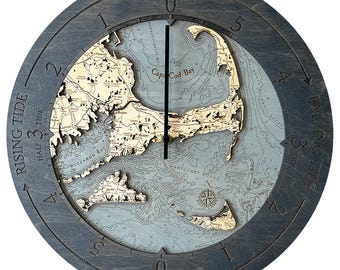 Cape Cod Tide Clock Wood Carved Topographic Clock
