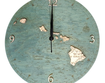 Hawaiian Islands Wood Carved Clock