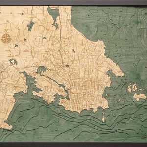 Victoria, Colombie-Britannique, Canada Carte de profondeur topographique sculptée en bois - Marron