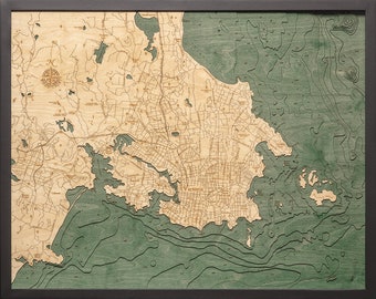 Victoria, British Columbia, Canada Wood Carved Topographic Depth Chart / Map - Brown