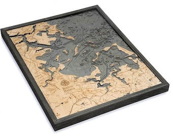 Boston Harbor 3D Wood Map | Laser-Cut Nautical Depth Chart | Bathymetric Wall Art | Coastal Decor | Gift for Sailors & Beach Lovers