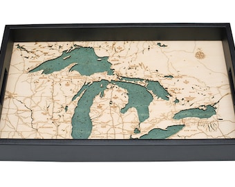 Great Lakes Wooden Topographical Serving Tray