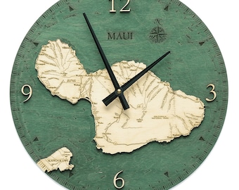 Maui, Hawaii Wood Carved Clock
