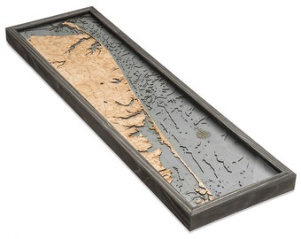 New Jersey North Shore Wood Carved Topographic Depth Chart / Map