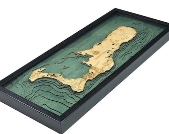 Grand Cayman Wood Carved Topographic Map