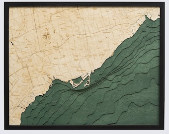 Toronto, Ontario Wood Carved Topographic Depth  Chart / Map