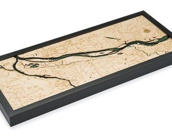 Portland, Oregon Wood Carved Topographic Depth Chart / Map