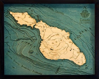 Catalina Island Wood Carved Topographic Depth Chart / Map