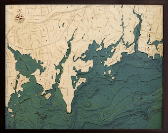 Darien Wood Carved Topographic Depth Chart / Map