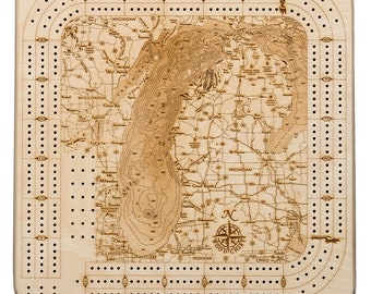 Lake Michigan Topographic Cribbage Board