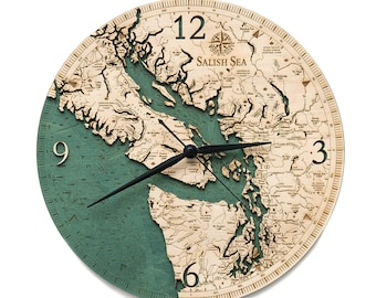 Salish Sea Wood Carved Clock