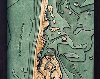 Longboat Key Wood Carved Topographic Depth Chart / Map