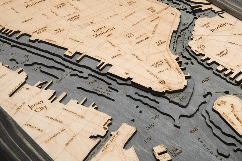Manhattan, New York Wood Carved Topographic Depth Chart / Map Etsy