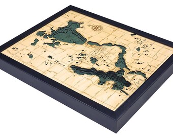 Lake Okoboji Wood Carved Topographic Depth Chart / Map