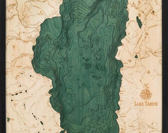 Lake Tahoe Wood Carved Topographical Depth Chart / Map