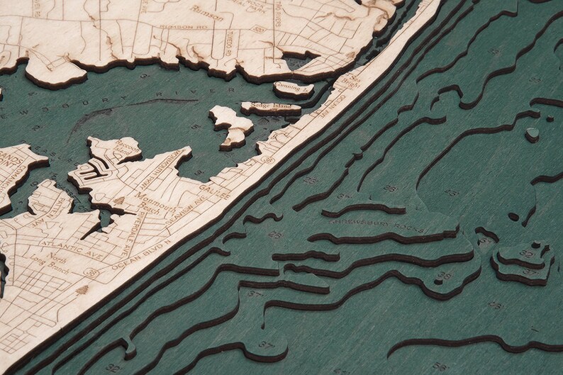Rumson Map Rumson, New Jersey Wood Carved Topographic Depth Chart / Map - Etsy