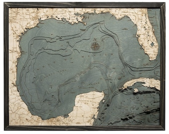 Gulf of Mexico Wood Carved Topographic Map