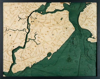 Staten Island, NY Wood Carved Topographic Depth Chart / Map