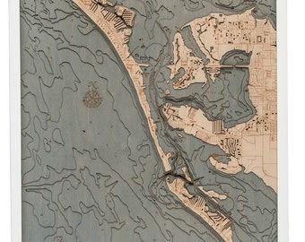 Anna Maria Island Wood Carved Topographic Depth Chart / Map