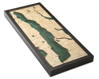 Torch Lake, Michigan Wood Carved Topographic Depth Chart / Map - Brown