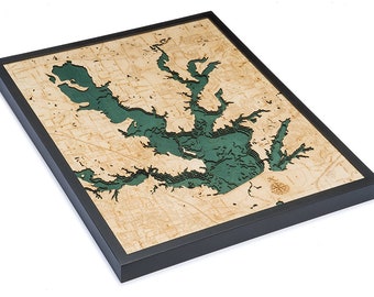 Lewisville Lake Wood Carved Topographical Depth Chart / Map