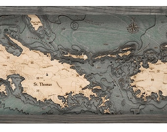 Virgin Islands Wood Carved Topographic Depth Chart / Map