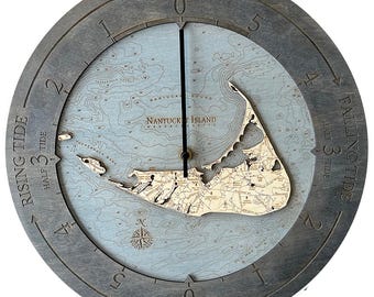 Nantucket Tide Clock Wood Carved Topographic Clock