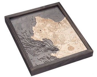 Carmel & Monterey, California Wood Carved Topographic Depth Chart / Map