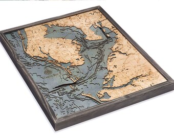 Tampa Bay Wood Carved Topographic Depth Chart / Map