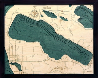 Crystal Lake Wood Carved Topographic Depth Chart / Map