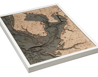 Tampa Bay Wood Carved Topographic Depth Chart / Map - 3 Frame Options