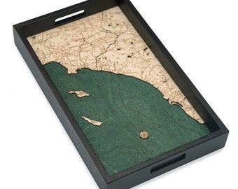 LA to San Diego Wood Carved Topographic Serving Tray